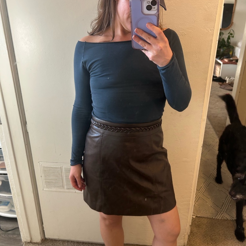 bagatelle Black Faux Leather Mini Skirt with Braided Waist